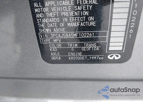 2021 Infiniti Qx50 Luxe z USA, uszkodzony, nr VIN 3PCAJ5BA5MF102261